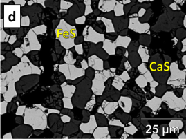Experimentally grown assemblage of FeS and CaS relevant to enstatite chondrites.