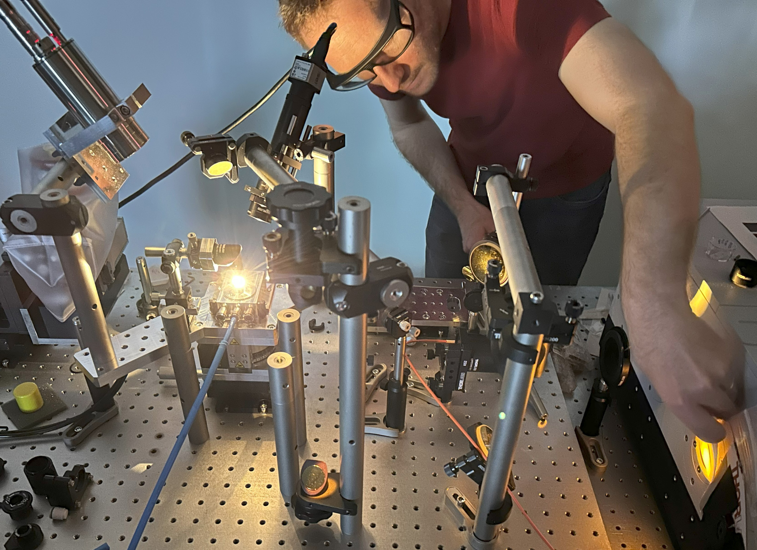A researcher operating a laser-heated levitation furnace at ETH Zurich.